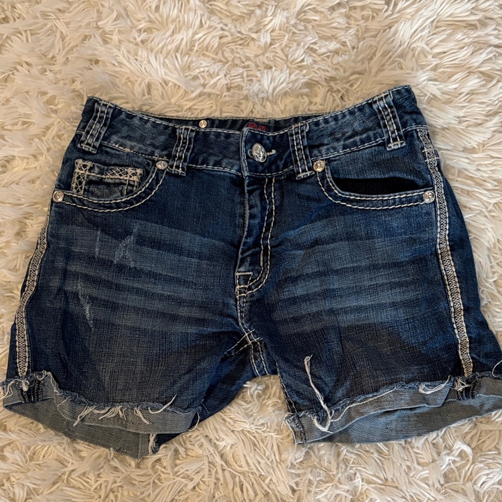Rock & Roll Cowgirl Dark Blue Distressed Denim Shorts